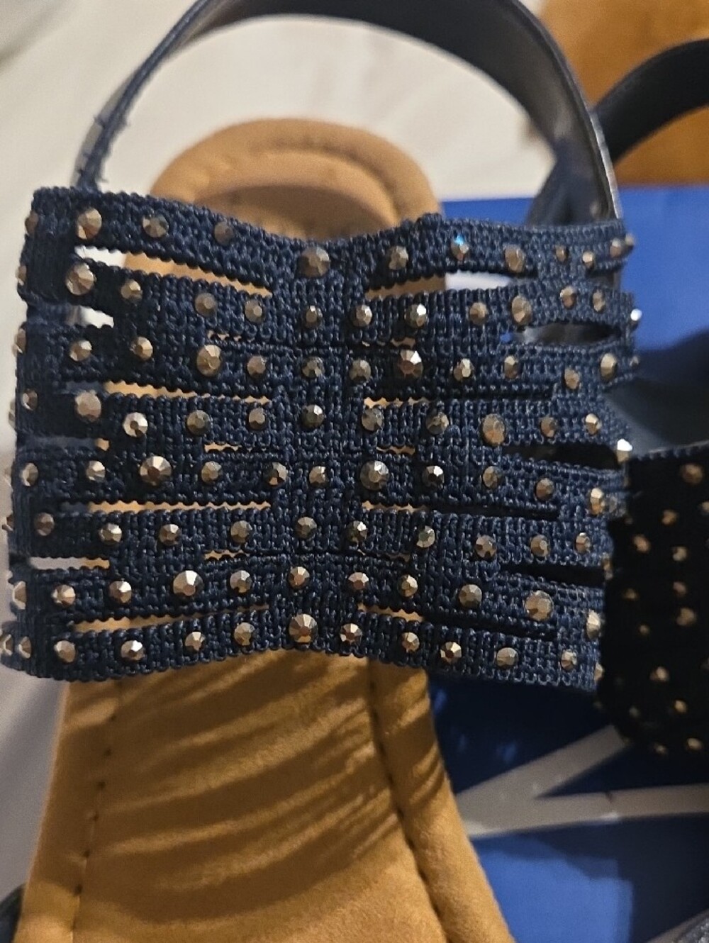 Impo Navy Blue Embellished Strap Memory Foam Sandals - Picture 3 of 3